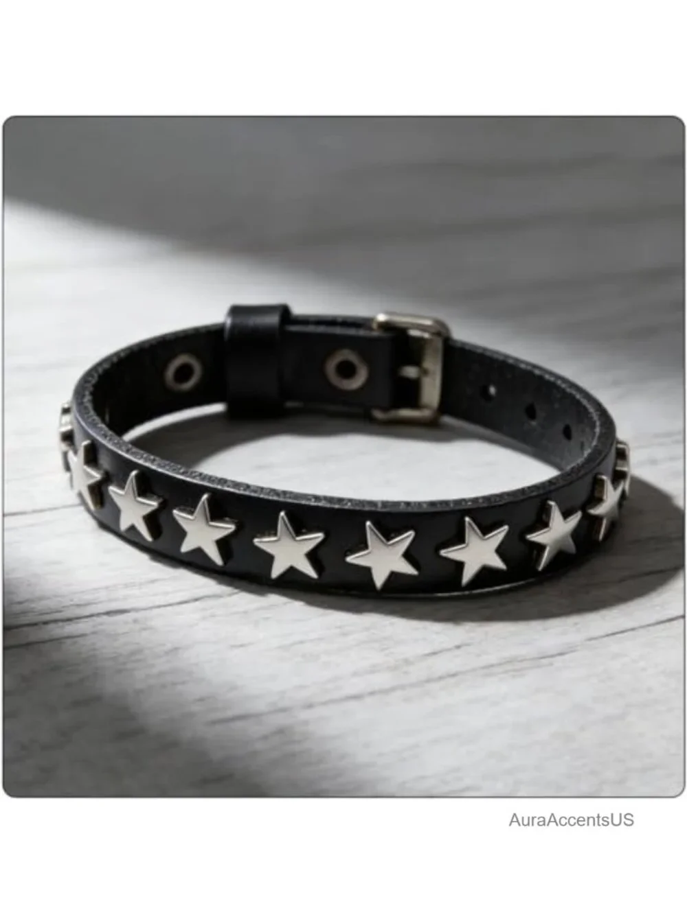 Punk Rock Gothic Biker Adjustable Leather Cuff Bracelet with Star Studded Metal